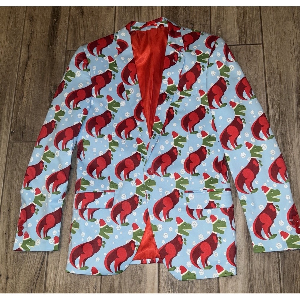 Suslo Couture Men's Small Blazer Christmas TRex Holiday Party Dopamine Fun